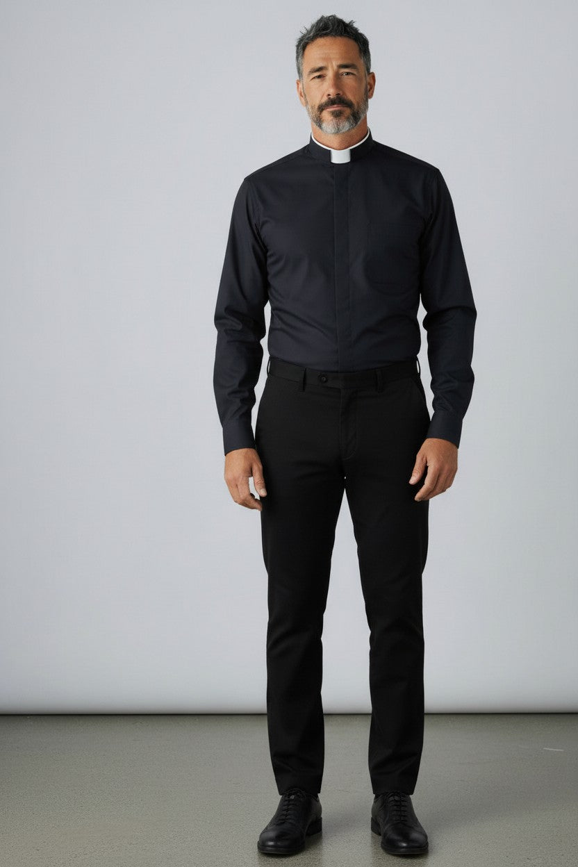 Priesterhemd Modell „Roma“ – Dunkelblau (Langarm)
