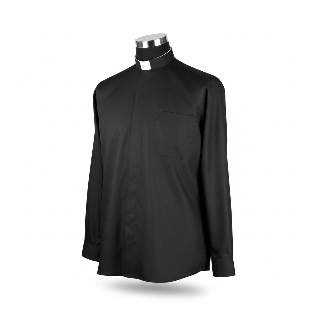 Priesterhemd Modell „Roma“ – Schwarz (Langarm)