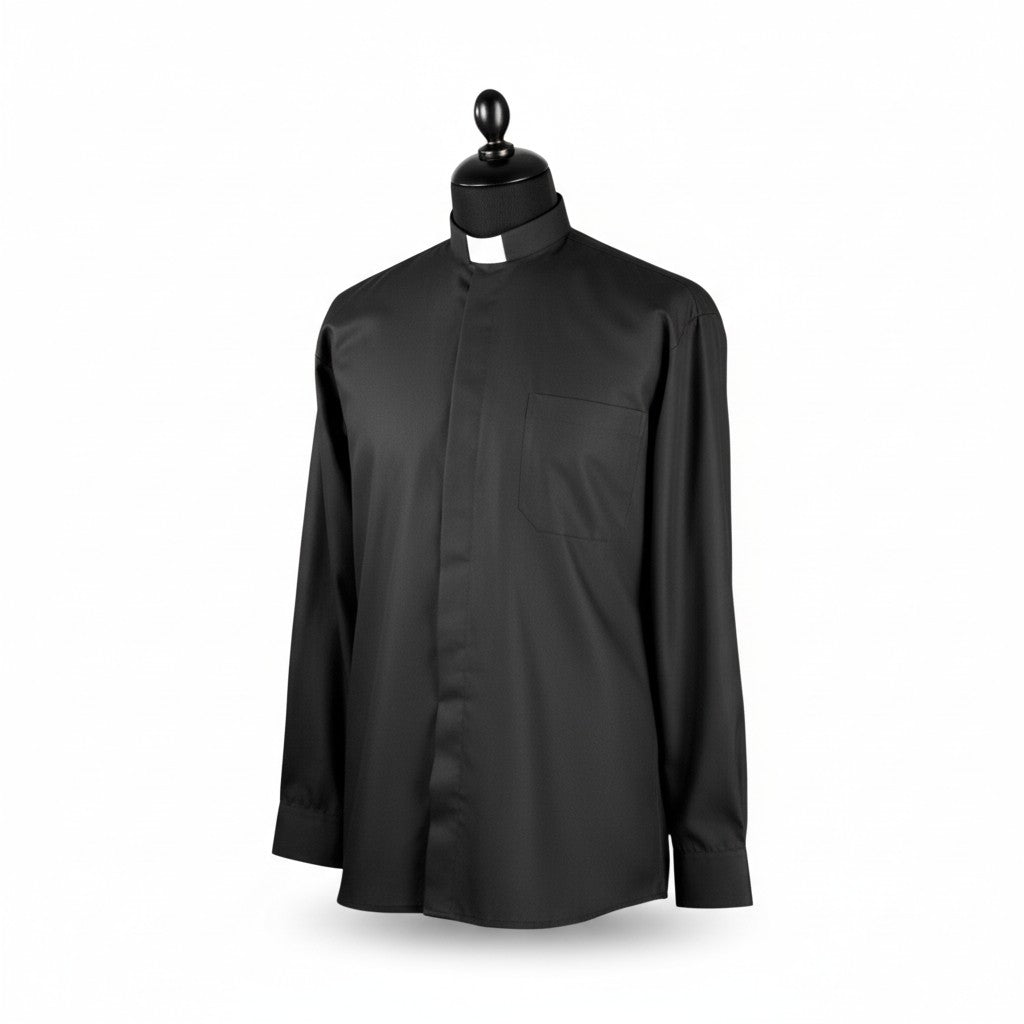 Priesterhemd Modell „Sisto“ – Schwarz (Langarm)