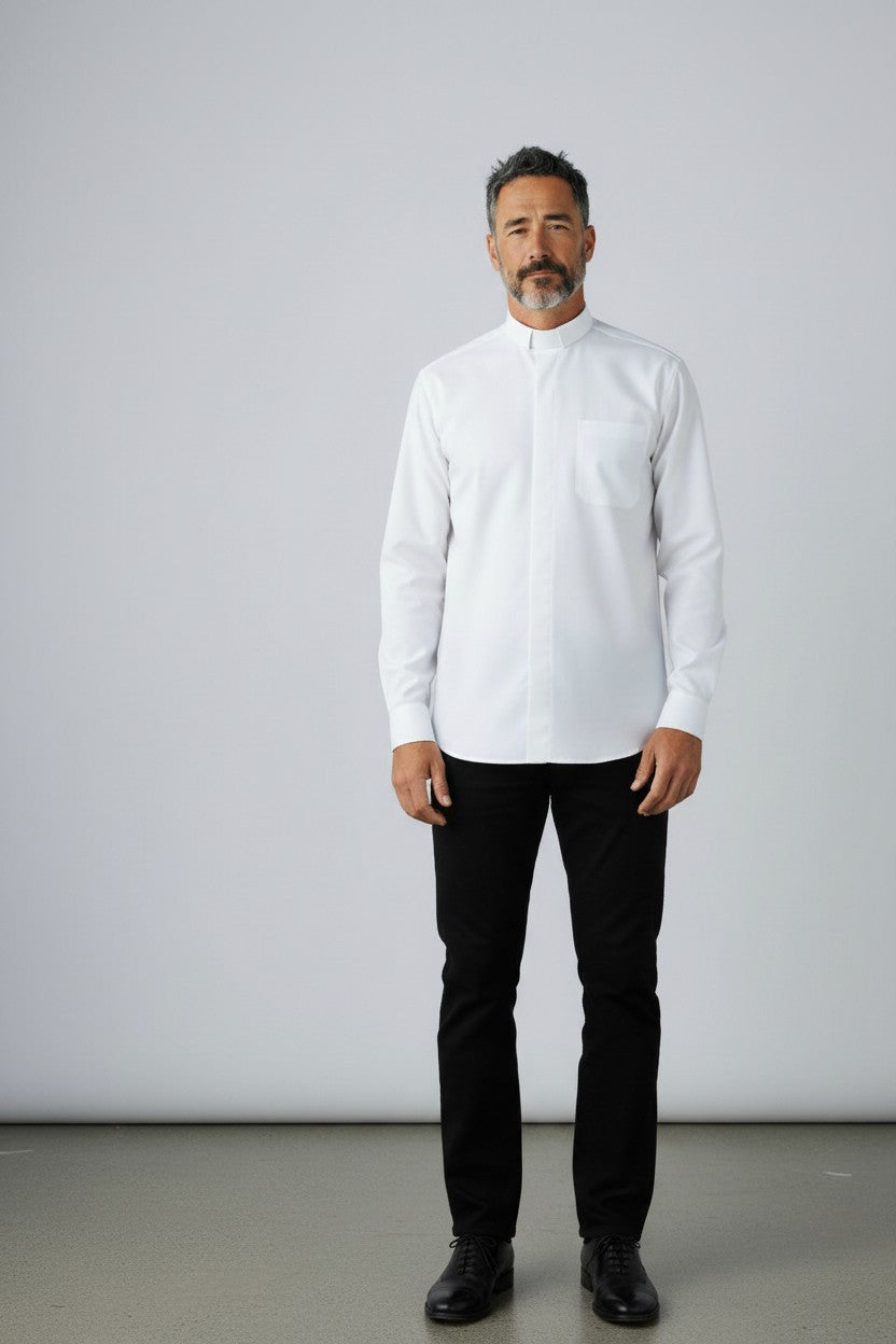 Priesterhemd Modell „Sisto“ – Weiss (Langarm)
